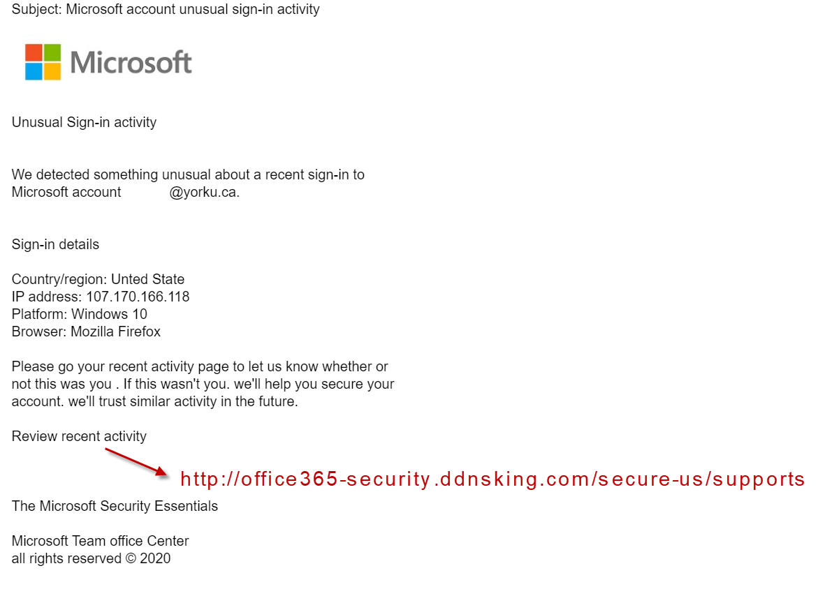 Beware of Fake Microsoft Account Unusual Sign-in Activity Emails
